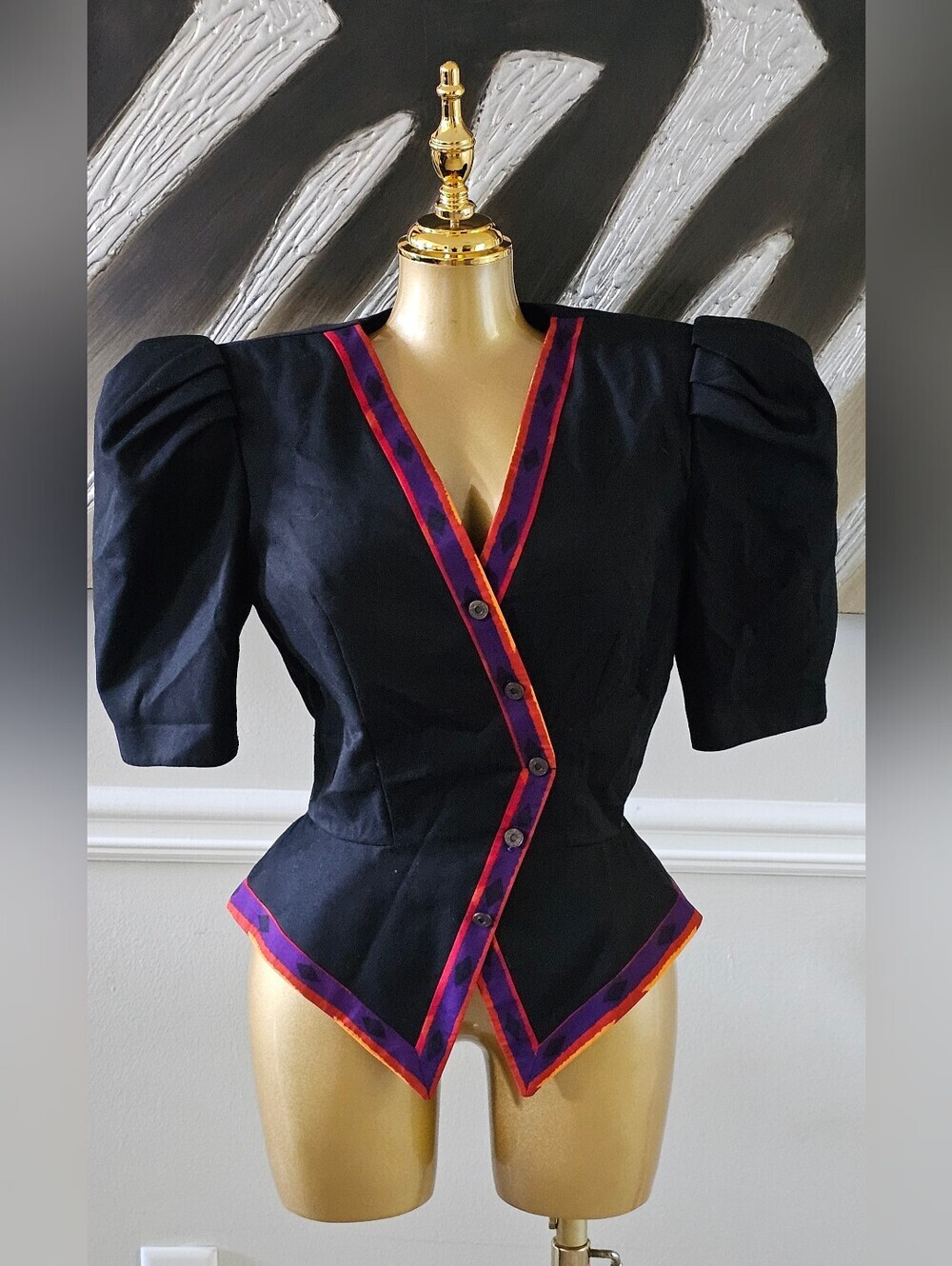 Vintage Ann Tobias Women’s Size 8 Black Puff Sleeve Peplum Blazer Jacket USA 80s
